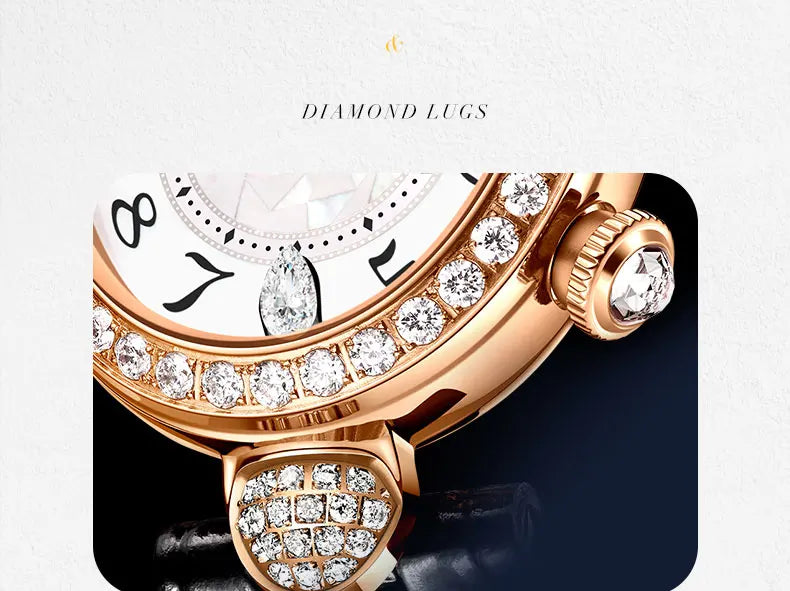 DITALING Women Luxury Watch Ladies Watches Vintage Quartz Wristwatch 30M Waterproof Skeleton Water Drop Shape Case Crystal Bezel