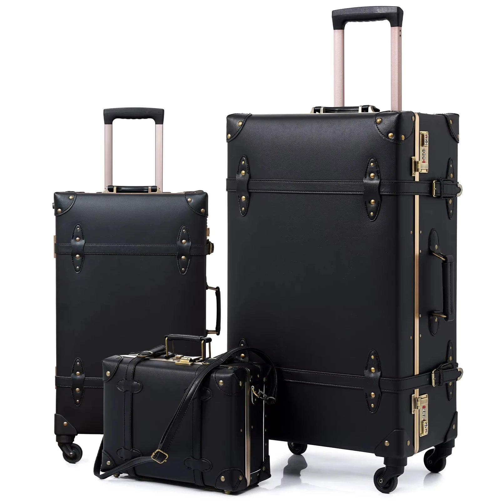 Urecity Vintage Luggage Set Lightweight Trolley Travel Suitcase On Wheels Retro Rolling Luggage 26 "+20" +12 "