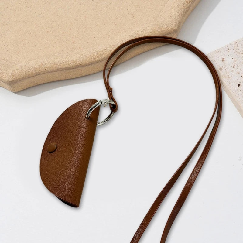 2023 New Elegant PU Leather Key Bag Necklace for Girls Anti Loss Neck Chain Accessory