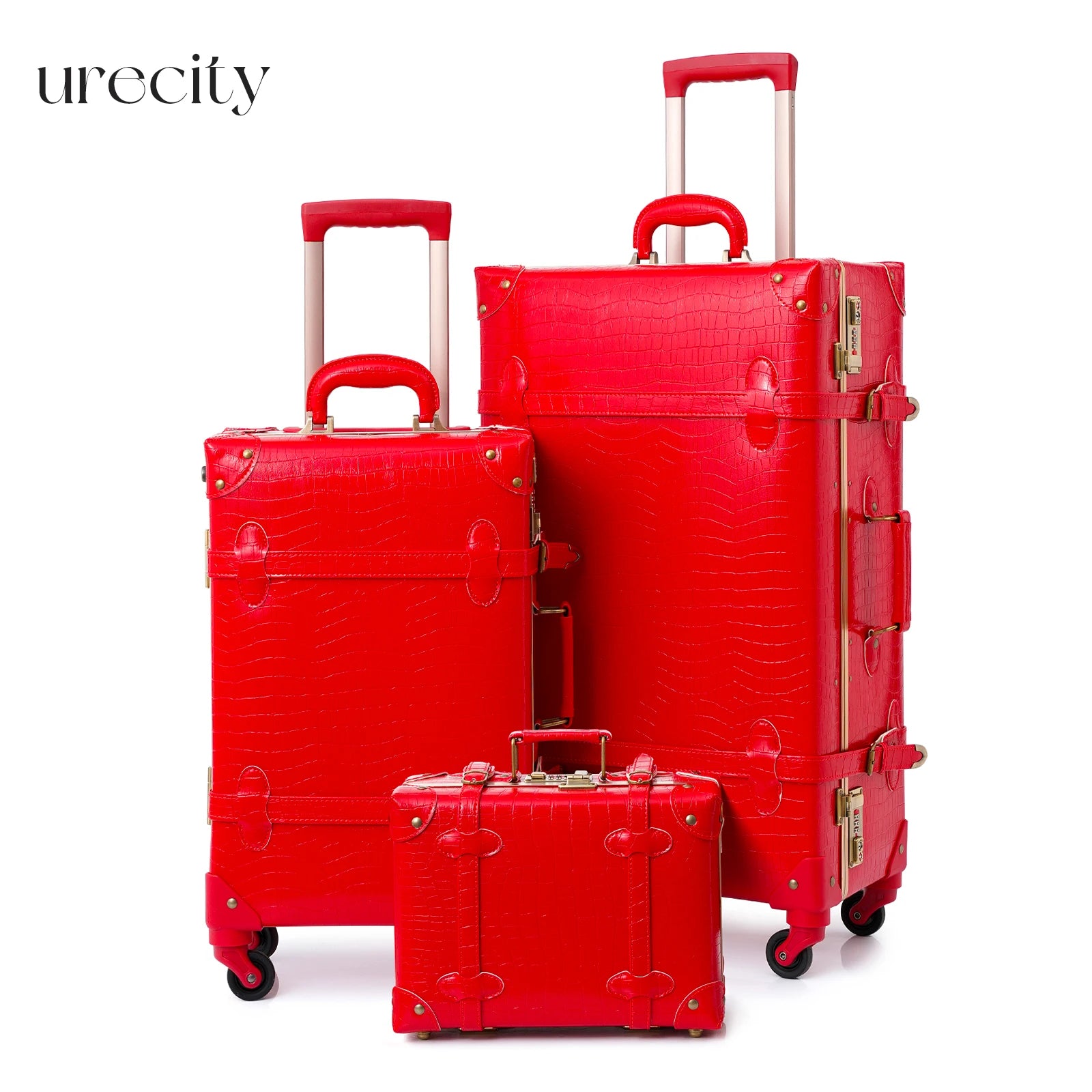 Urecity Vintage Luggage Set Lightweight Trolley Travel Suitcase On Wheels Retro Rolling Luggage 26 "+20" +12 "