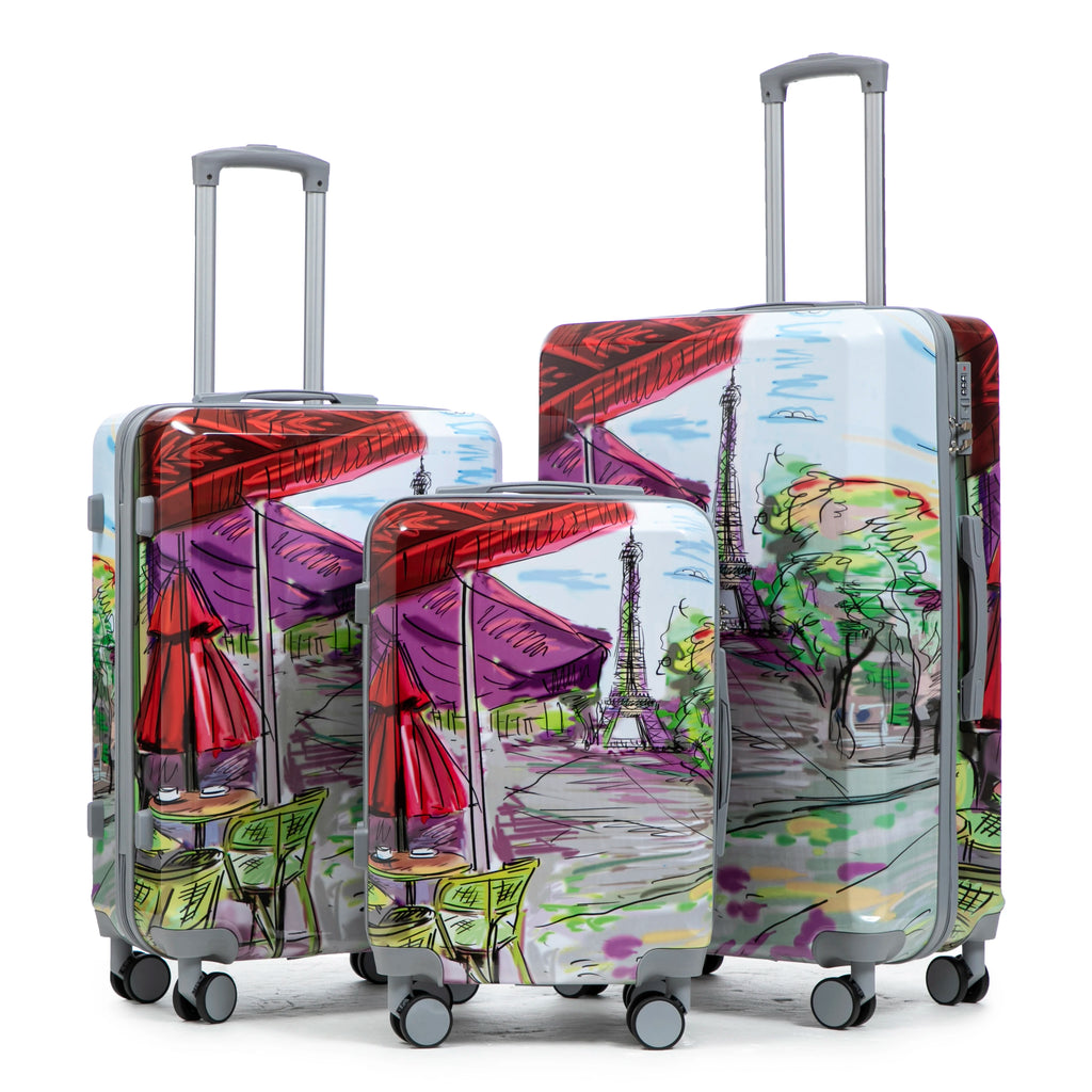 20"/24"/28" 3 pcs/set in PC Spinner Wheel Luggage, Carry on Suitcase, With Printed pattern and Combination Lock