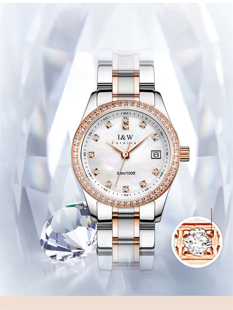 IW Brand Women's Watch Luxury Sapphire Mirror Casual Watches Waterproof Watch Women Fashion Dress Rhinestone WristWatch reloj
