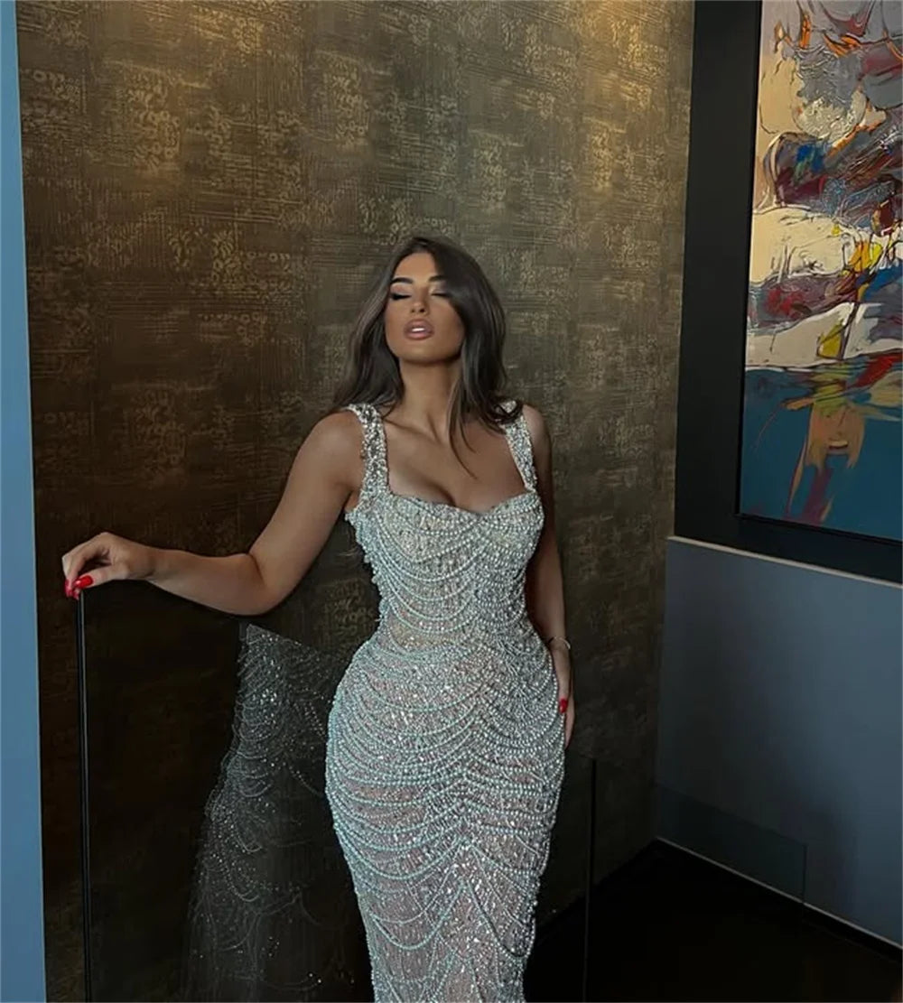 Contessa Dubai customized Beaded Trumpet Prom Dresses Sleeveless vestidos de noche Sweetheart Neck Formal Evening 2025