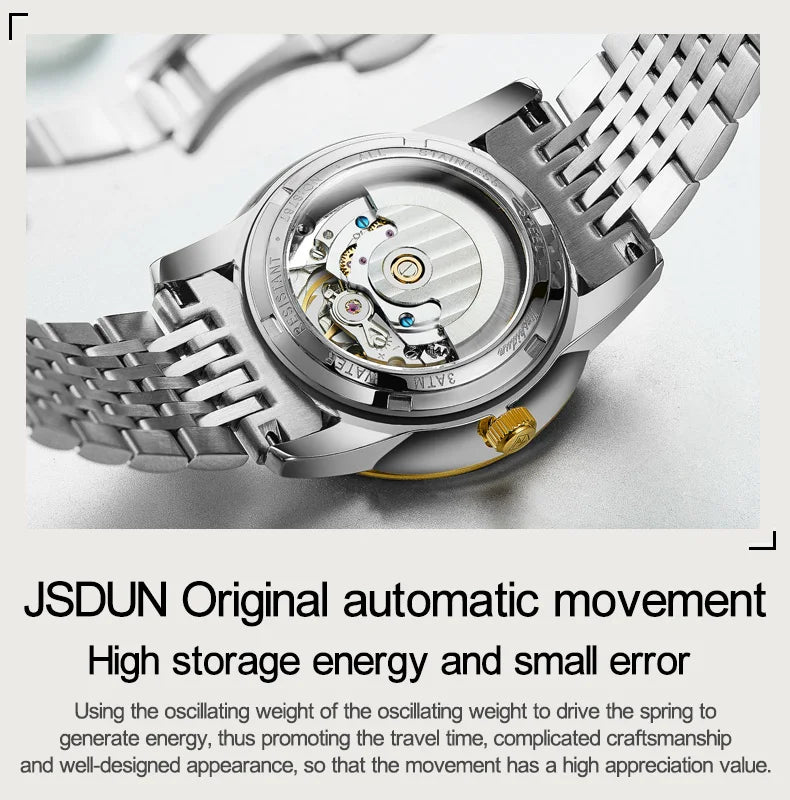 JSDUN 8767 Men Watch Fashion Business Ultra Thin Waterproof Dual Calendar Clock Men Luxury Original Automatic Mechanical Watch