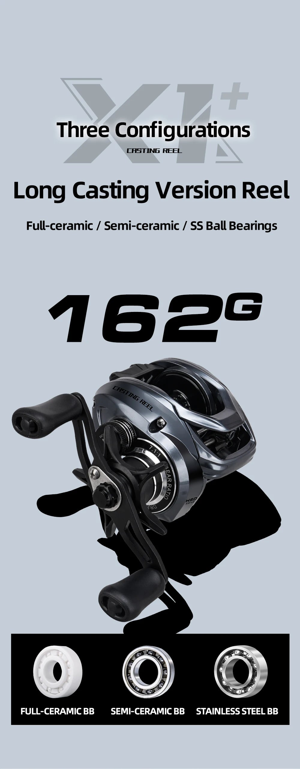 Histar X1 162g Full Ceramic Semi-ceramic, Stainless Steel  Bearings AT7 Aluminum Spool Baitcasting Fishing Reel