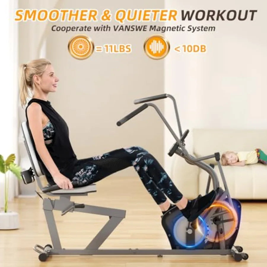 Recumbent Exercise Bike with Arm Exerciser for Seniors Adults Home Training - Elliptical Recumbent Cross Trainer with Magneti