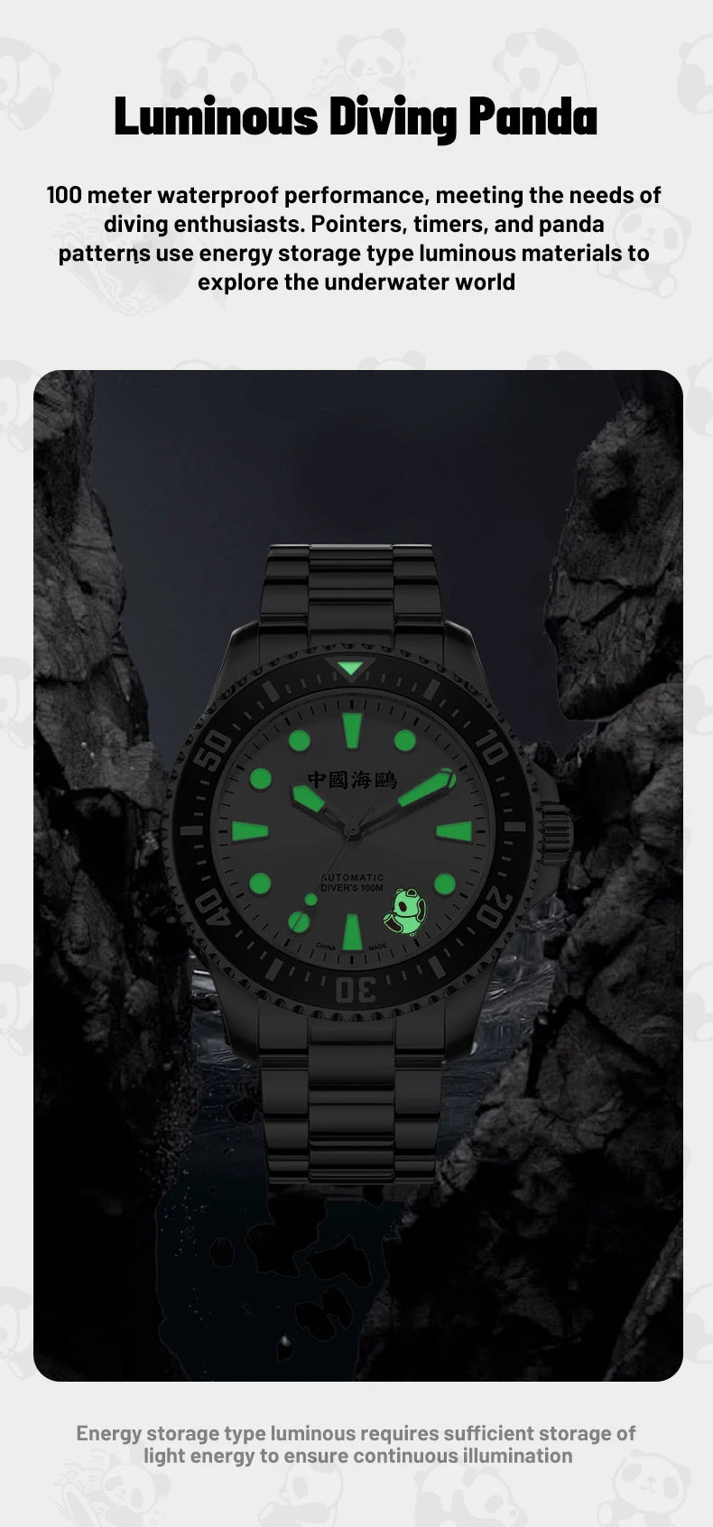 2025 Seagull Men's Watch Rolling Panda Design 100M Diving Watches Automatic Mechanical Wristwatch Sapphire Crystal Luminous Ocea