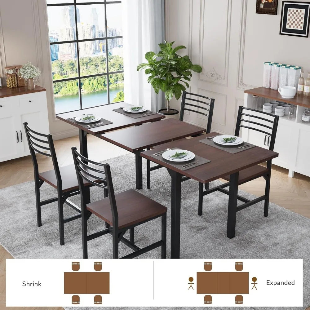 63” Extendable Dining Table Set for 4-6 People, 5-Piece Dining Table Set for 4 People with 4 Chairs, Kitchen Table Set with MDF