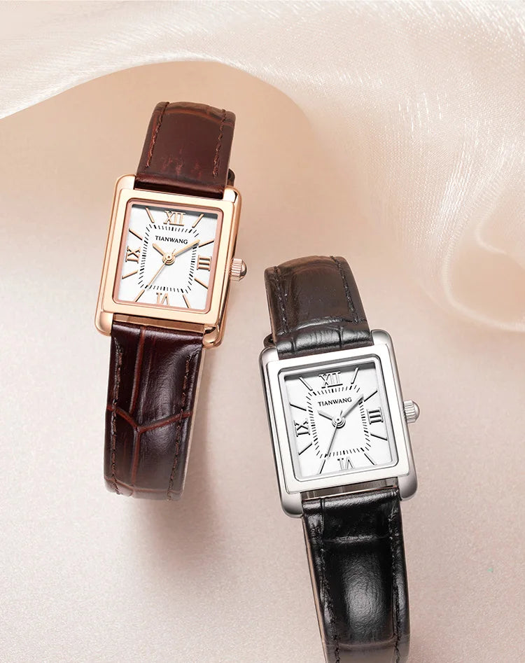 Elegance Leather Watch TIANWANG Luxury Square Women Genuine Leather Japanese Movement Minimalist Dress Wristwatch 3ATM