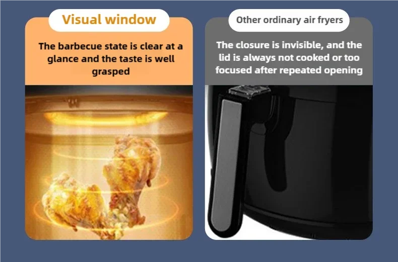 5L Electric Deep Fryer with LCD Display Smart Automatic Glass Oven Air Fryer for Household Food Processing And Baking