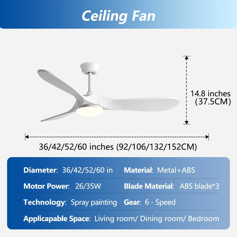 36 42 52 60 Inch Ceiling Fan Industrial Vintage ABS Ventilator with Light Remote Control Decorative Blower Retro Large Fans