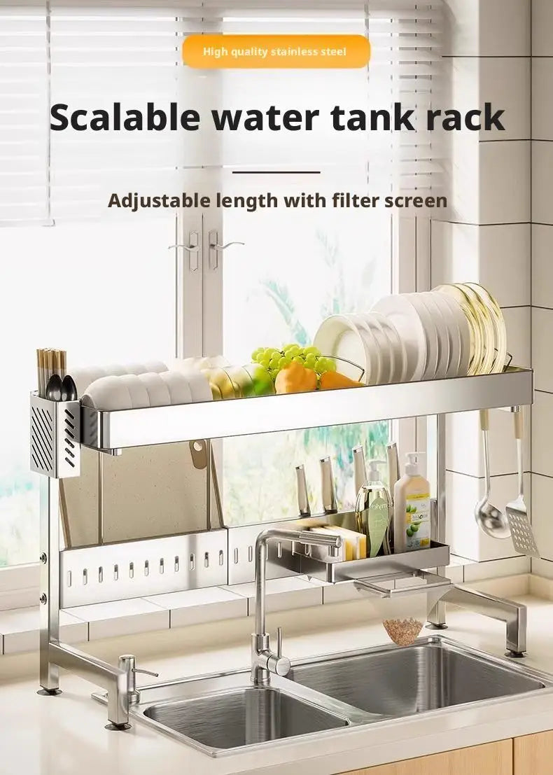 Adjustable Sink Drying Rack Over The Sink Dish Drying Holder Stainless Steel Kitchen Storage Dish Drainer Auto Drainage Hanger