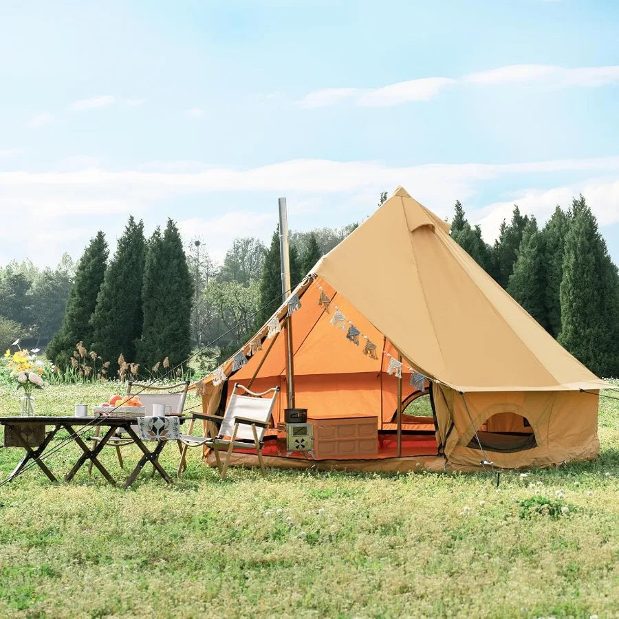 Cotton Canvas Bell Tent with Stove Jack Roomy Yurt for Family Glamping Camping 4 Season Tent with Zipped Removable Floor
