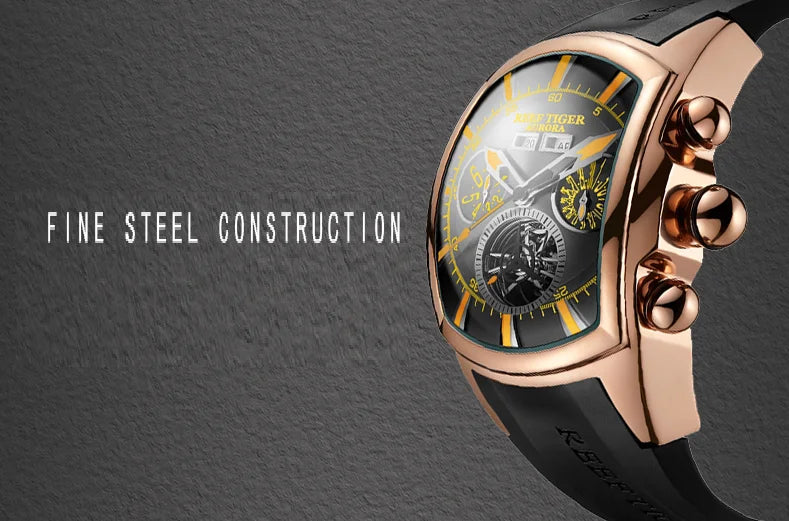 reef tiger brand men's fully automatic mechanical watch, business men's watch, personalized and fashionable men's sports watch