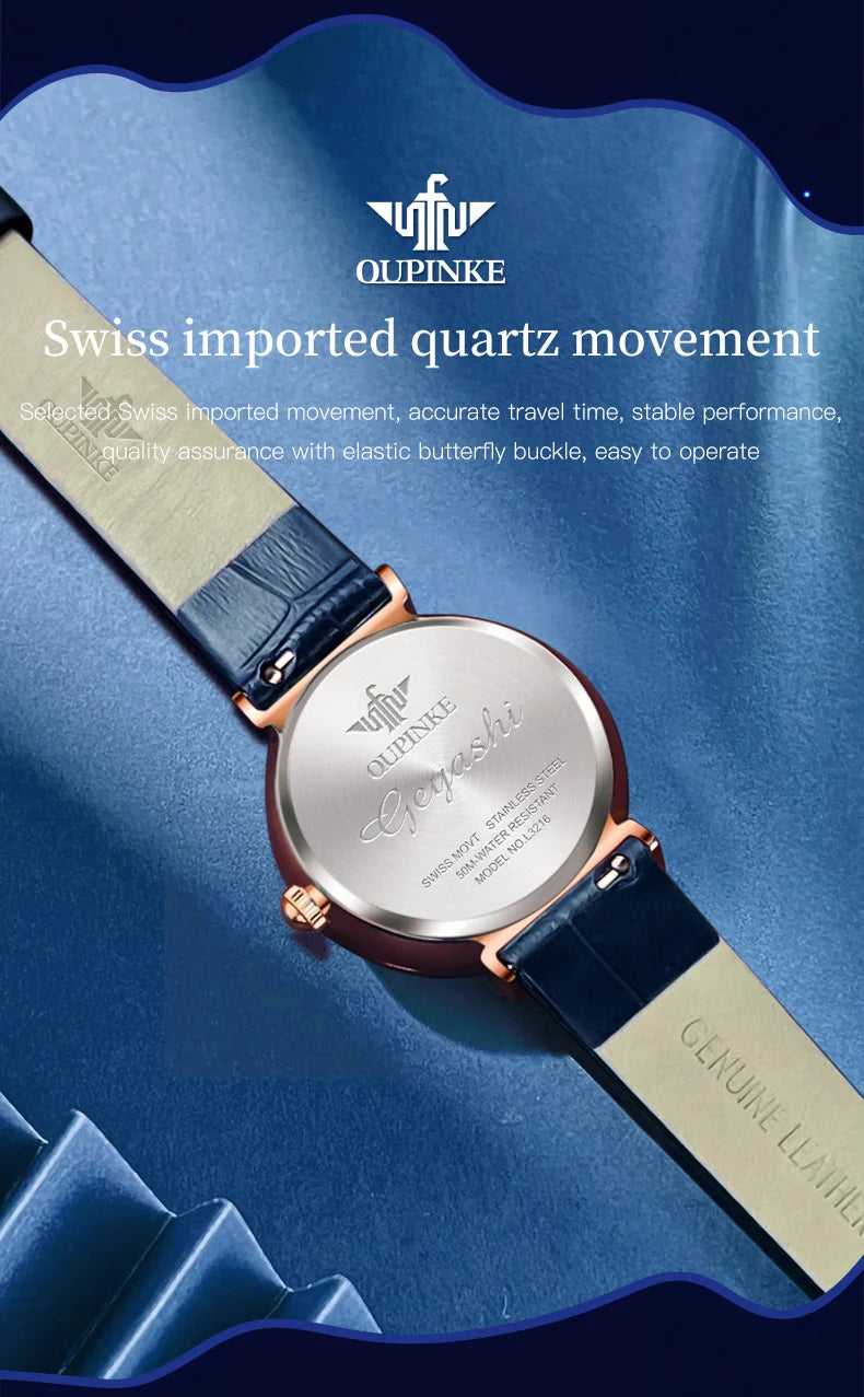 OUPINKE Original Women Watch Ladies Analog Quartz Diamond Wristwatch Stainless Steel Moon Phase 5Bar Waterproof Luxur Brand 3216