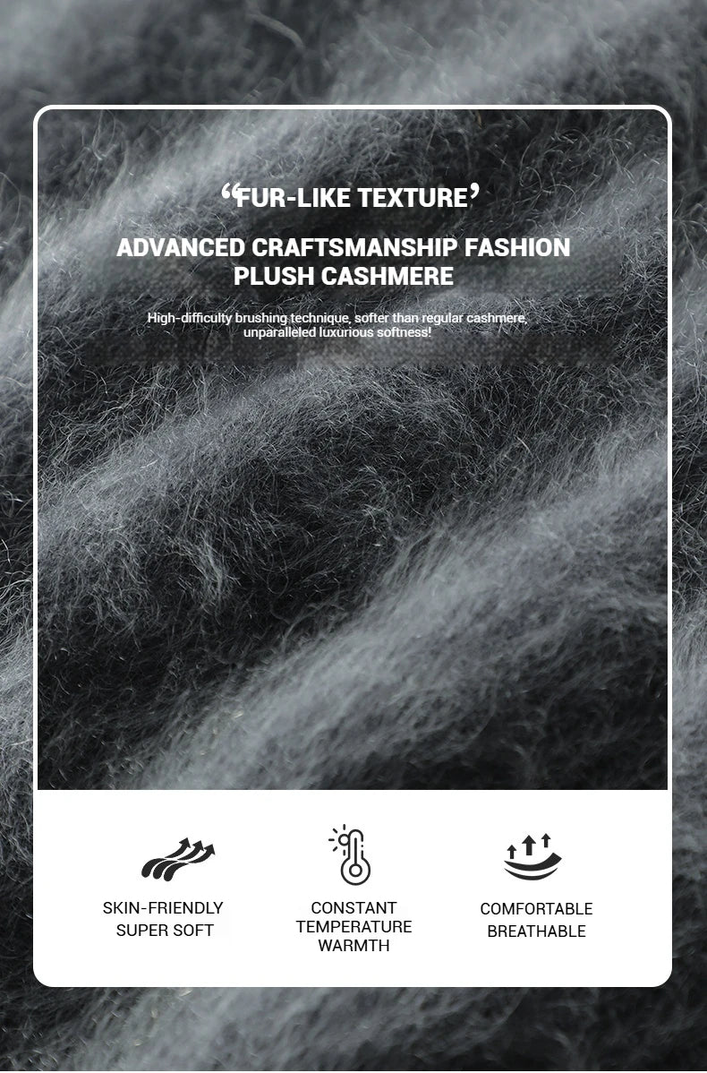 2024 Men 100% Plush Cashmere Sweaters Mock Neck Basic Pullovers Long Fluff Pure Brushing Cashmere Half High Collar Jumper Winter