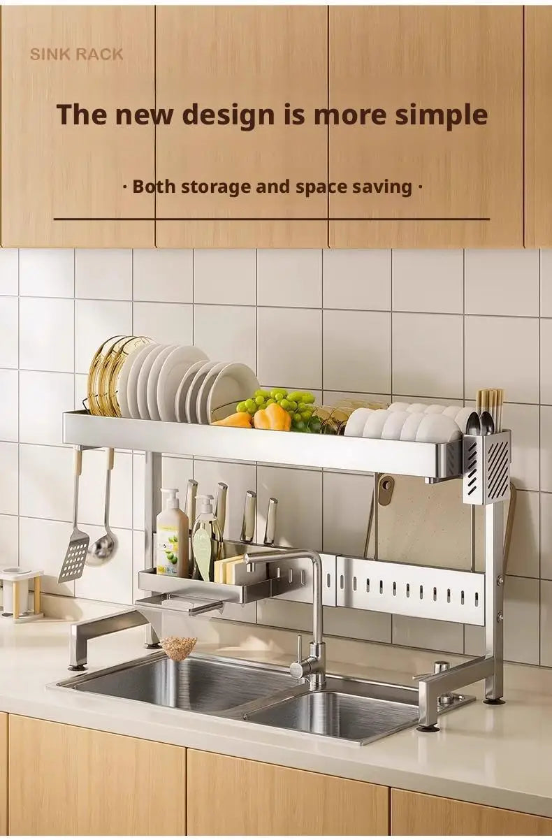 Adjustable Sink Drying Rack Over The Sink Dish Drying Holder Stainless Steel Kitchen Storage Dish Drainer Auto Drainage Hanger