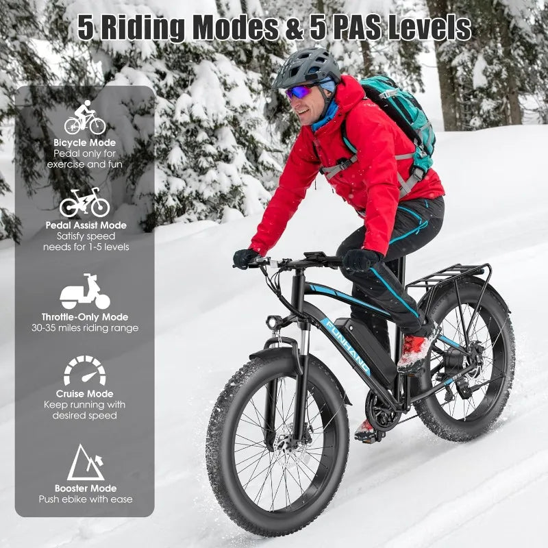 Bike for Adults, Peak 1000W Ebike, 25MPH 60Miles Electric Mountain Bike, 26" Fat Tire Adult Electric Bicycle with 48V 1