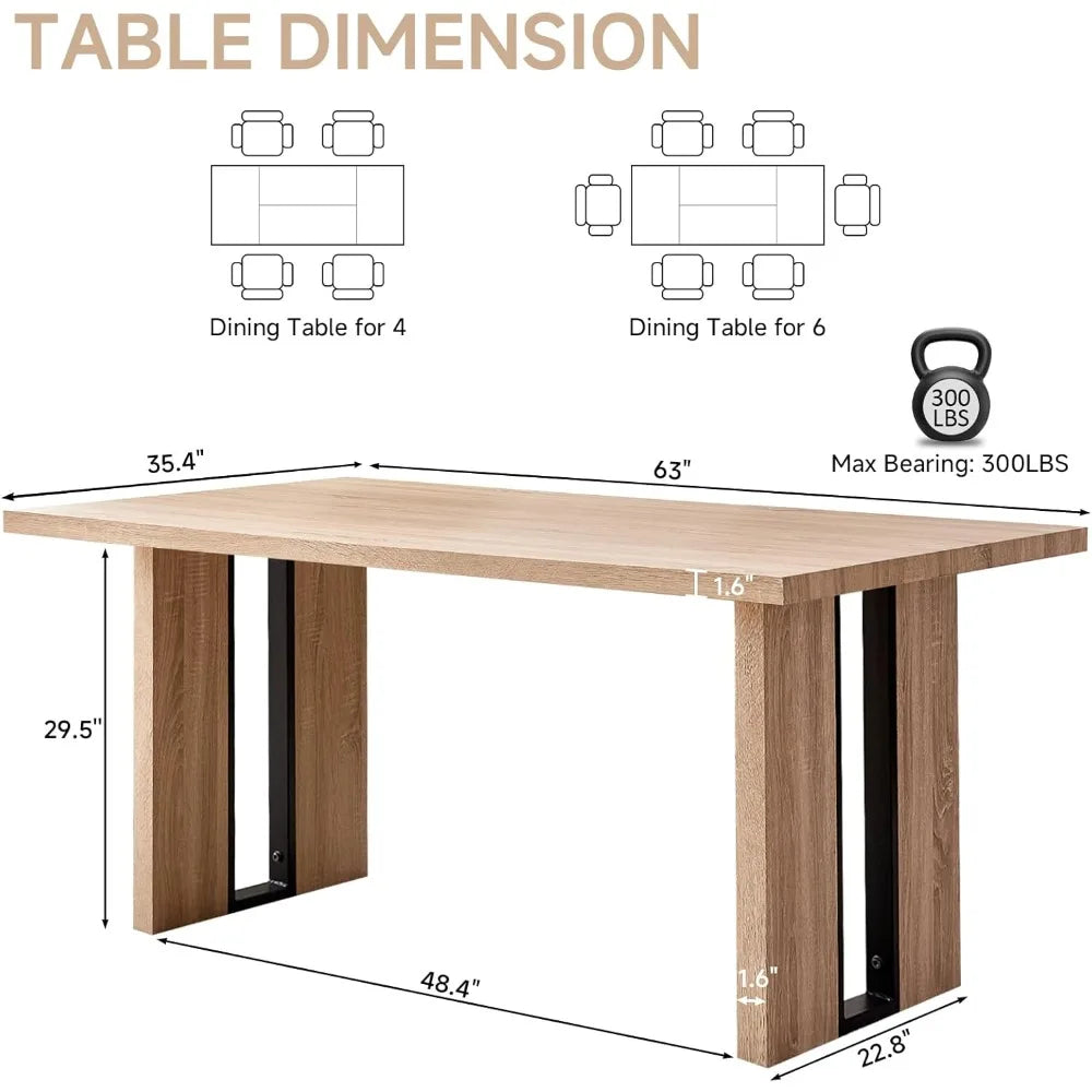 Dining Table for 4- 6 People,Rectangular Farmhouse Kitchen Table with Heavy Duty Legs for Apartment Living Room Work Home Office