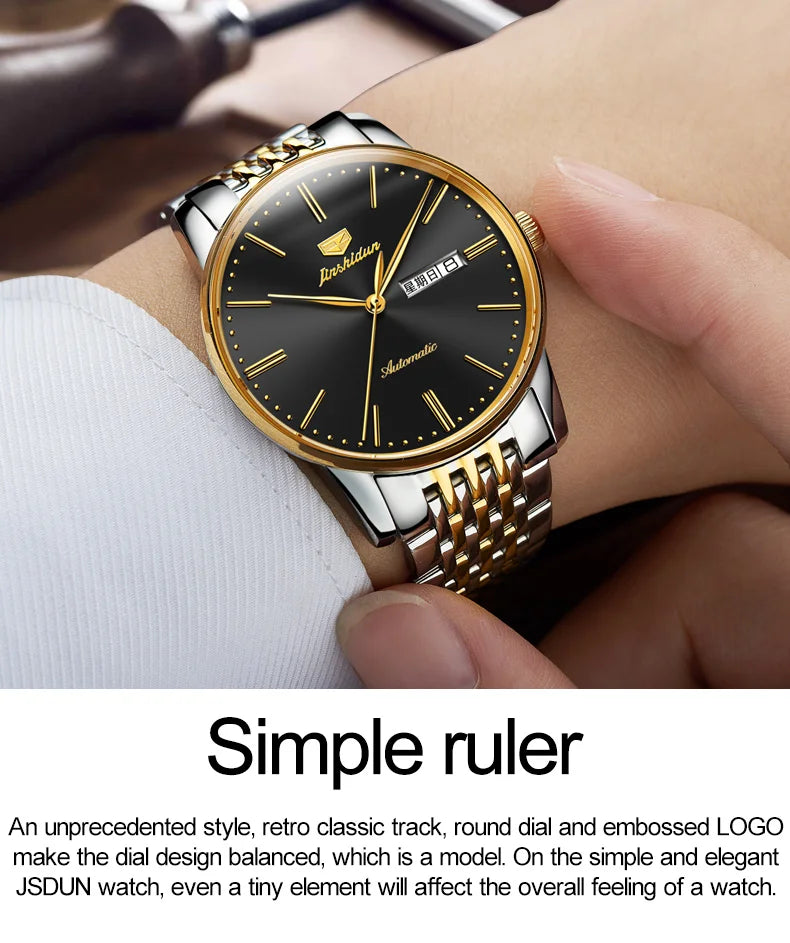 JSDUN 8767 Men Watch Fashion Business Ultra Thin Waterproof Dual Calendar Clock Men Luxury Original Automatic Mechanical Watch