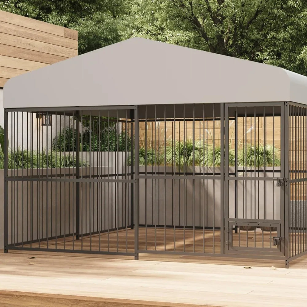 Large Outdoor Dog Kennel with Waterproof Cover, Large Dog House with Feeding Doors, Heavy Duty Dog Enclosures for Garden Backyar