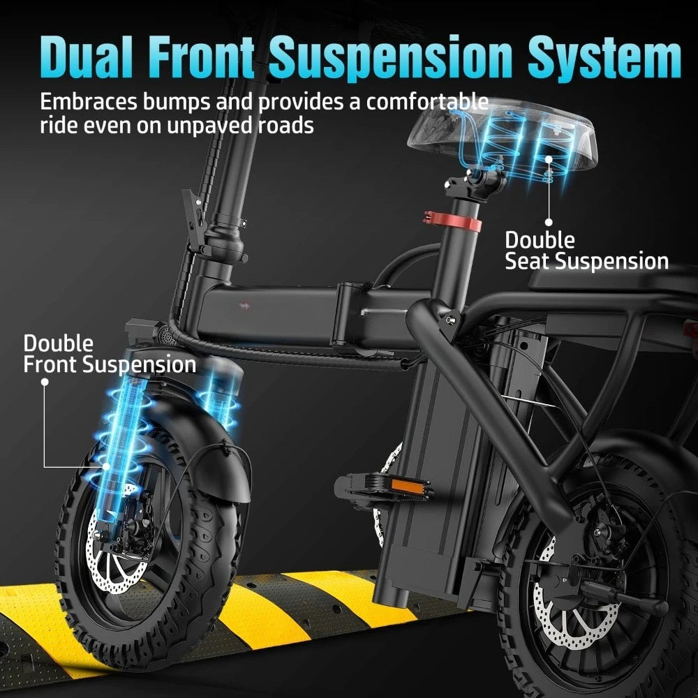 Electric Bike for Adults 1200W Peak Motor, 20MPH Folding Electric Bike, 45 Miles Long Range, 14" Mini Ebike Pedal Assist