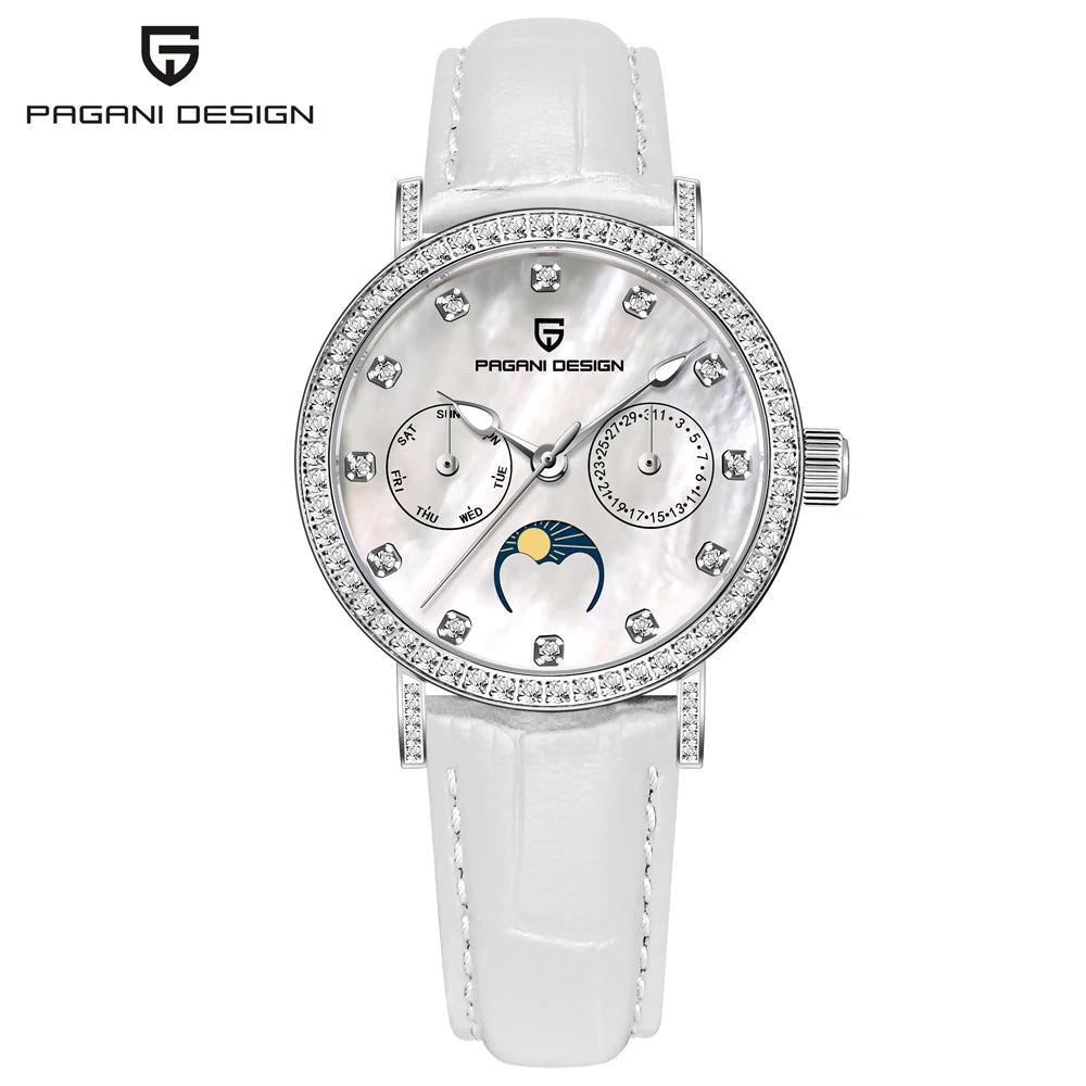 PAGANI DESIGN Luxury Original Watch for Women Stainless Steel Strap Luminous Waterproof Auto Date Diamond Ladies Quartz Watch
