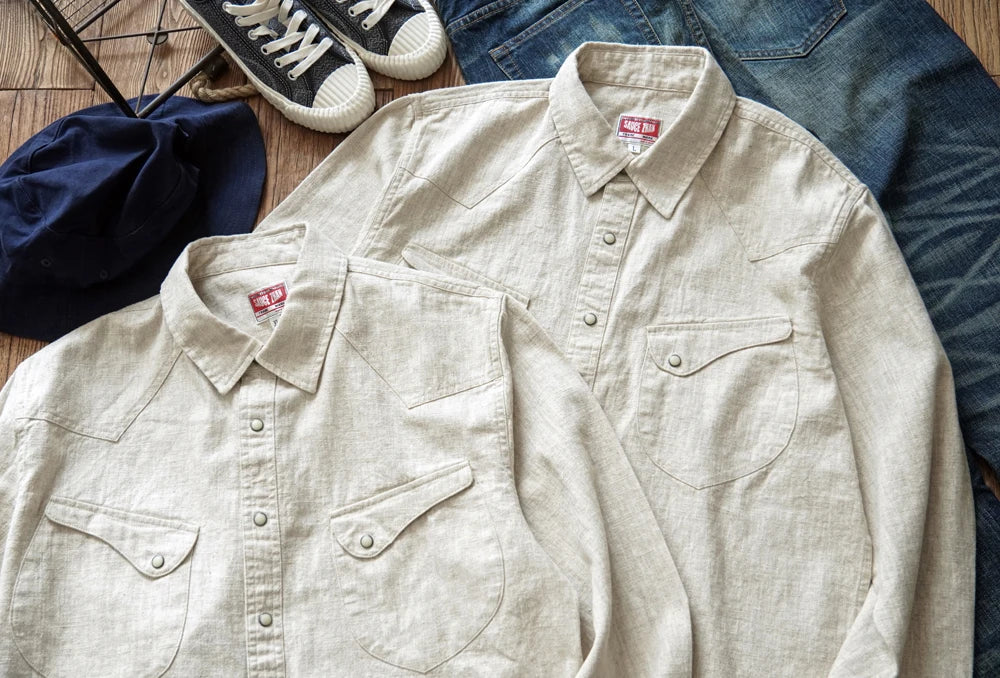 Sauce Zhan Mens Shirts Ramie Shirt for Man Long Sleeve Regular Fit