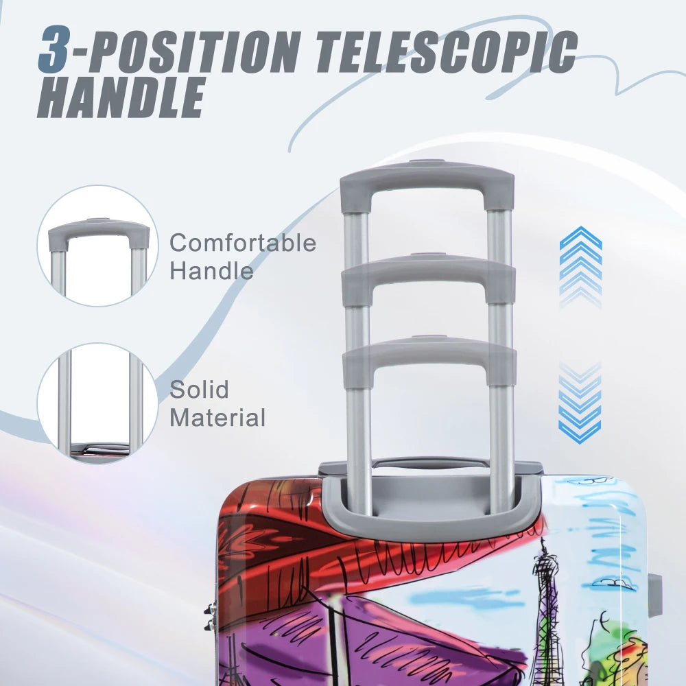 20"/24"/28" 3 pcs/set in PC Spinner Wheel Luggage, Carry on Suitcase, With Printed pattern and Combination Lock