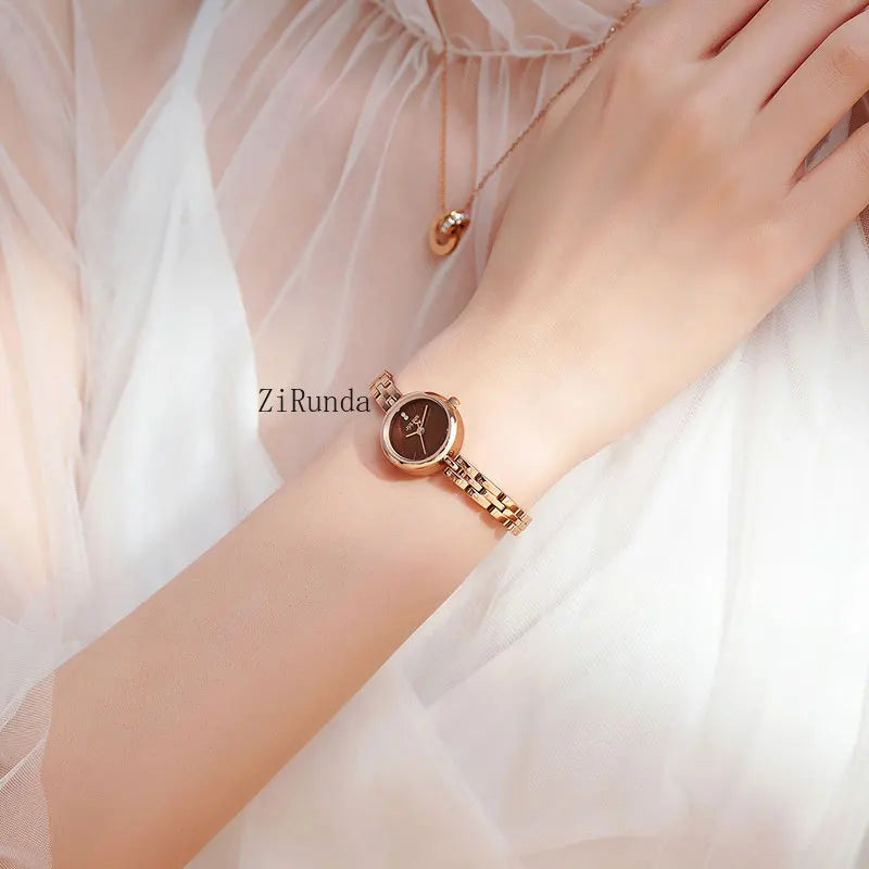 Ladies watch simple temperament luxury steel belt round waterproof quartz watch