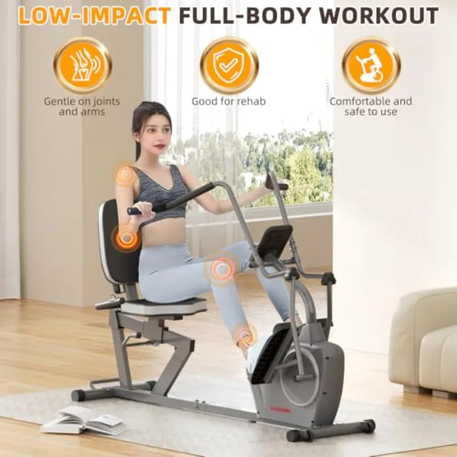 Recumbent Exercise Bike with Arm Exerciser for Seniors Adults Home Training - Elliptical Recumbent Cross Trainer with Magneti