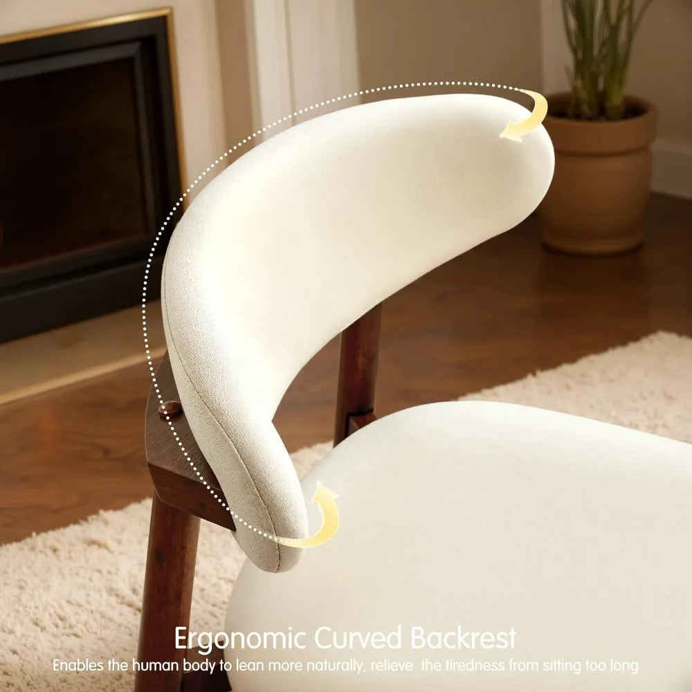 Dining Chairs Upholstered Solid Wood Dining Room Chairs, Mid Century Modern Fabric Kitchen Side Chairs with Ergonomic Curved
