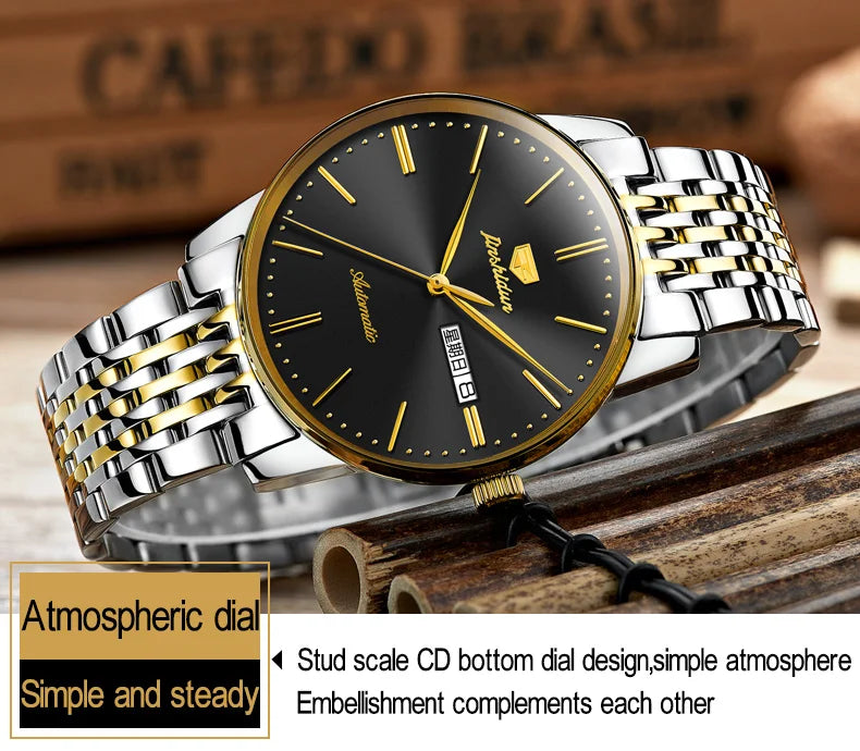 JSDUN 8767 Men Watch Fashion Business Ultra Thin Waterproof Dual Calendar Clock Men Luxury Original Automatic Mechanical Watch