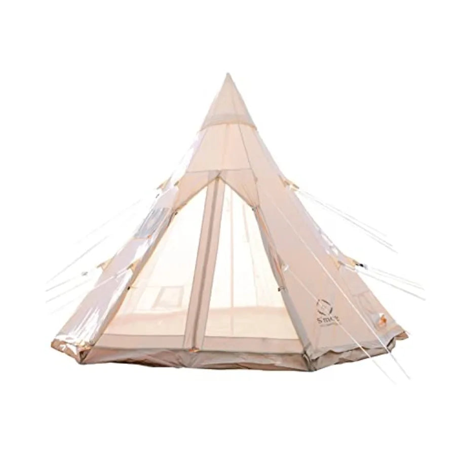 Canvas Family Camping Tent 45 Person 4 Season Glamping Tent with Stove Jack and Windproof Weather Resistant Bell