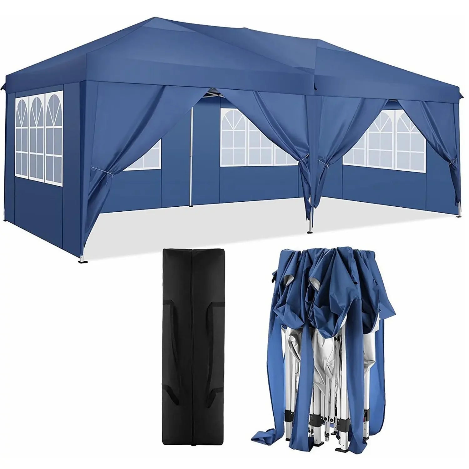 Pavilion Popup Gazebo 3x6m Waterproof Folding Gazebo Tent Party Tent with 6 Side Panels UV 50+ Height Adjustable 2-3M