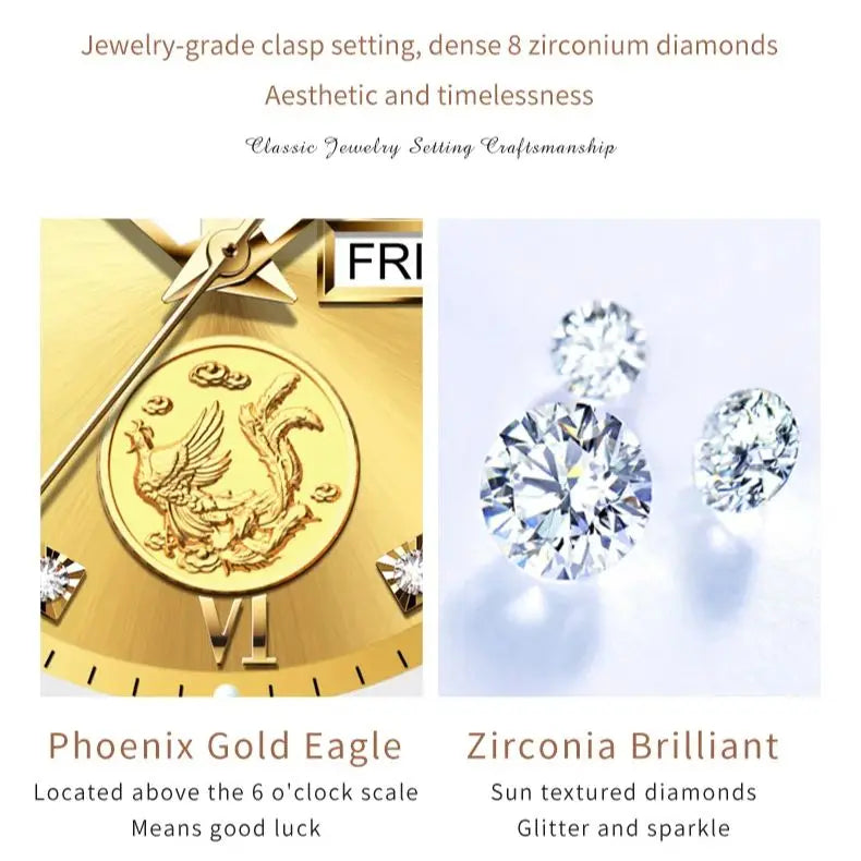 OUPINKE 3259 Real Gold Phoenix Women Watch Luxury Swiss Certified Automatic Mechanical Watch Elegant Travel Dress Women Watch