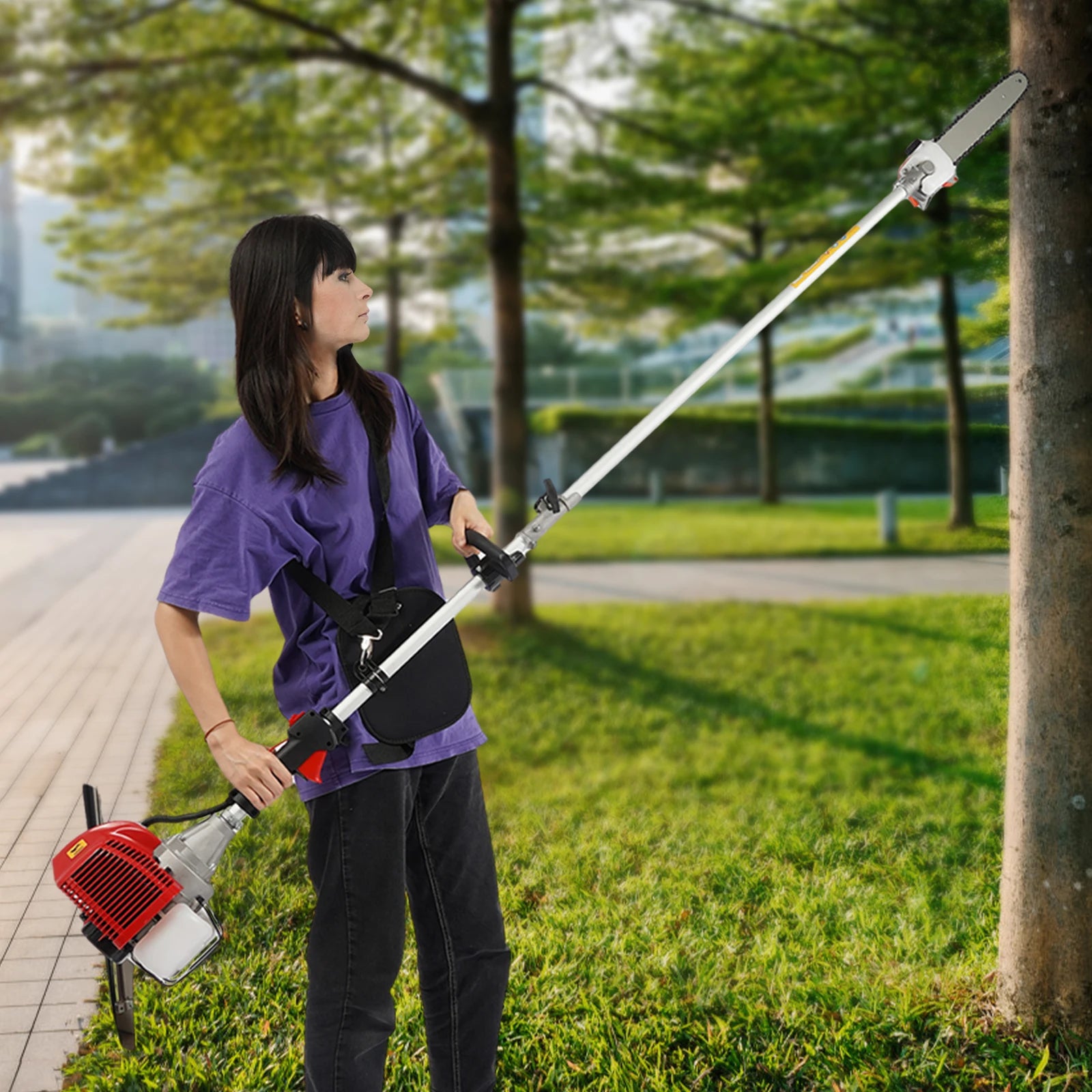 2-Stroke Garden Trimmer with Adjustable Pole – Efficient Trimming, Manganese Steel Chain, 1.25kw Power