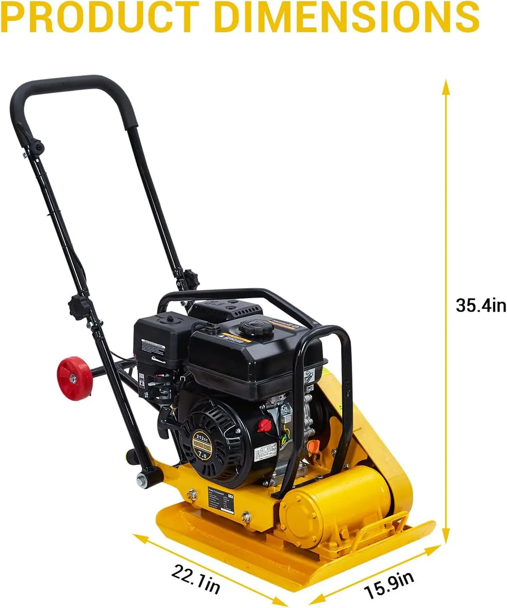 Plate Compactor 7HP 212cc Gas Engine 5,600 VPM 4200 lbs Force Vibratory Compaction Tamper for Walkways Patios Paver Landscaping