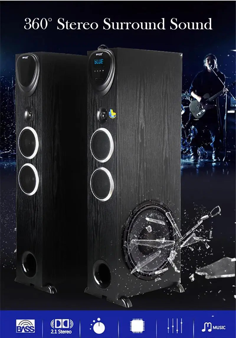 10 Inch Active Sound Box 200W Bluetooth Speakers 3-Way Audio USB SD FM AUX with Remote Control For HiFi Home Theater DJ Studios