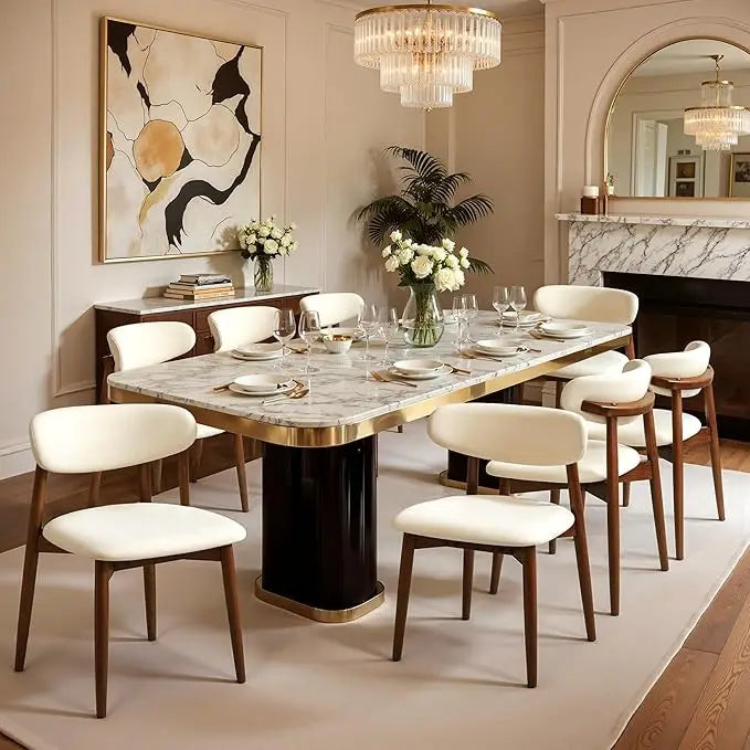 Dining Chairs Upholstered Solid Wood Dining Room Chairs, Mid Century Modern Fabric Kitchen Side Chairs with Ergonomic Curved