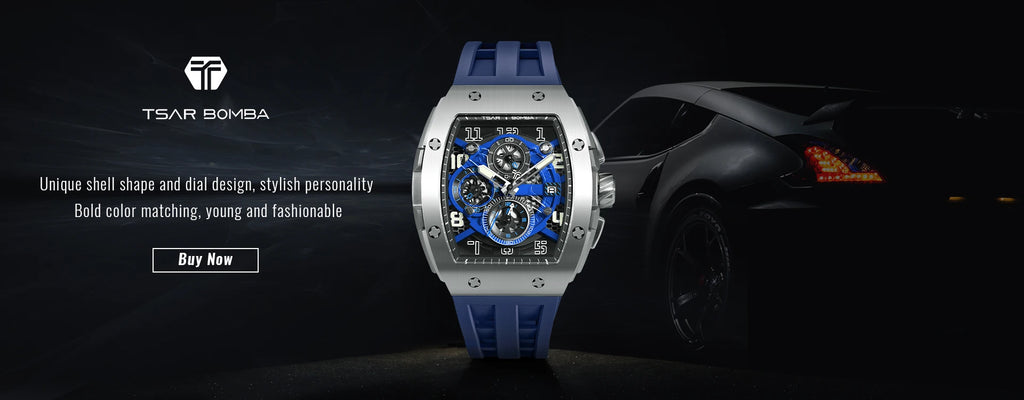 TSAR BOMBA Watch for Men Luxury Brand Tonneau Design Waterproof Clock Stainless Steel Wristwatch Fashion Rectangle Mens Watch