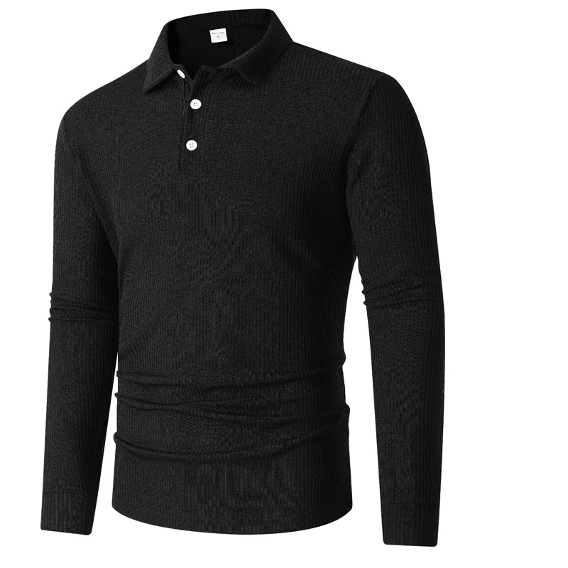 2025 new arrive Men's T-shirt knitted lapel business button slim fit long sleeved polo shirt