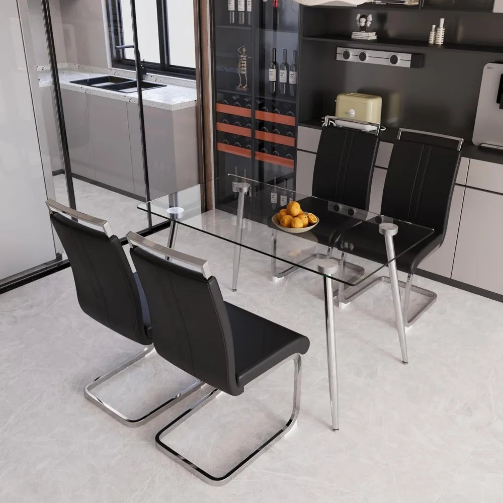 Glass Dining Table Set for 4, Modern Rectangle Dining Table Set for 4, Glass Kitchen Table and Chairs Set for 4 Suitable Living