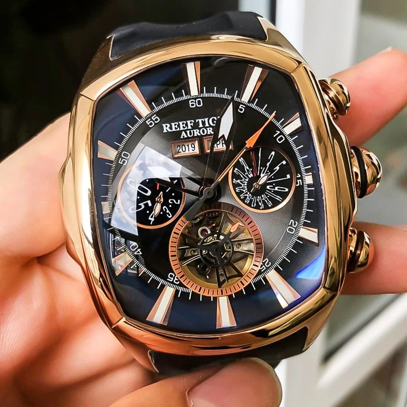 reef tiger brand men's fully automatic mechanical watch, business men's watch, personalized and fashionable men's sports watch
