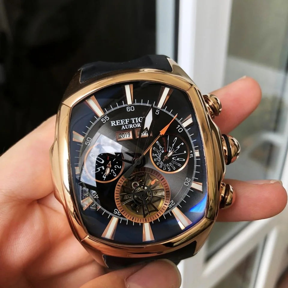 reef tiger brand men's fully automatic mechanical watch, business men's watch, personalized and fashionable men's sports watch