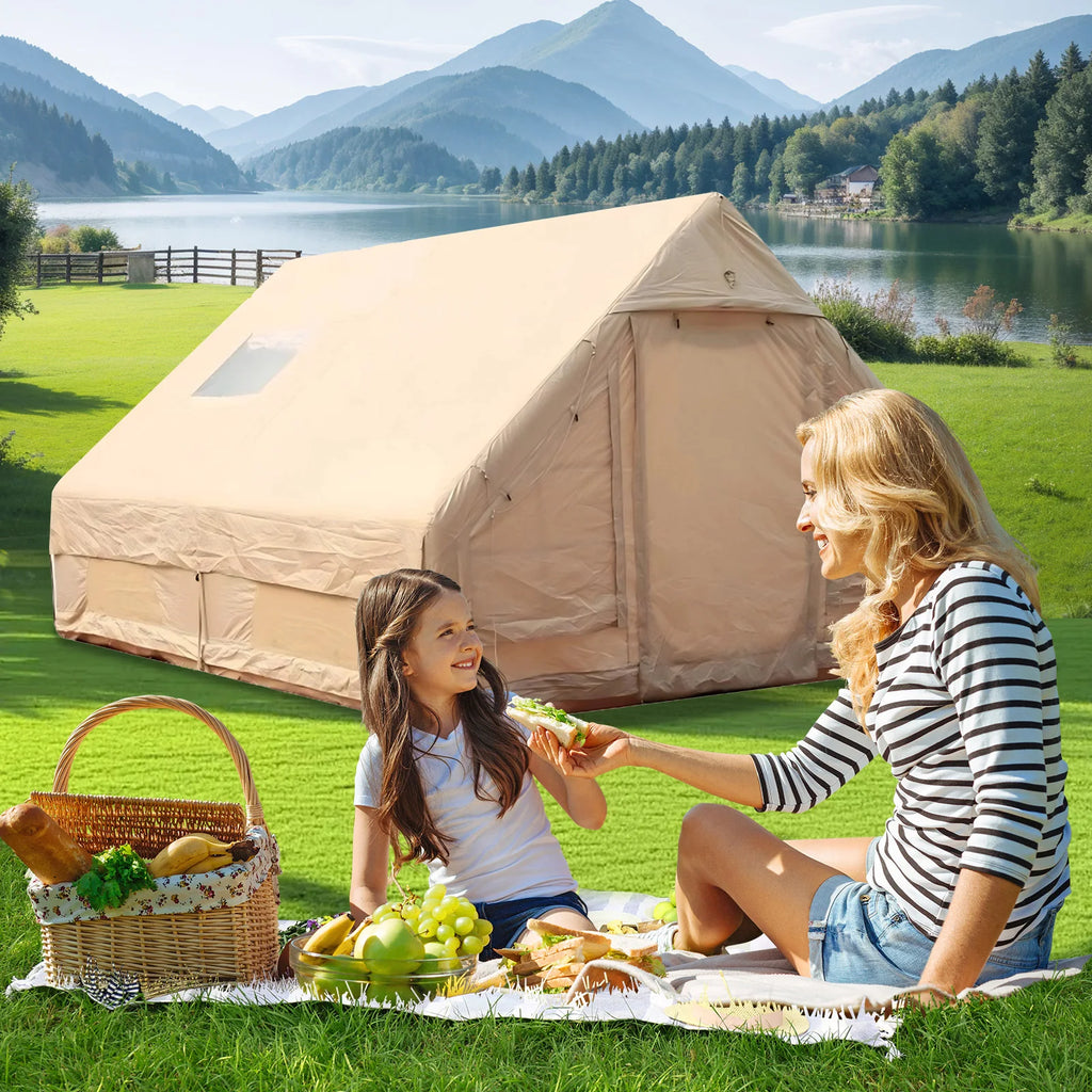 12m² Inflatable House with Skylight Air Glamping Tents Easy Setup Inflatable Camping Tent with Pump Camping with Mesh Windows