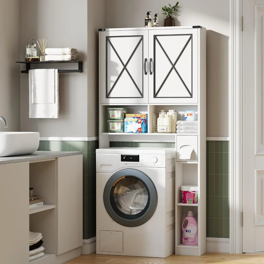 Over The Toilet Storage Cabinet, Farmhouse Bathroom Cabinet Over Toilet with Paper Holder, Rustic Bathroom Storage Organizer wi