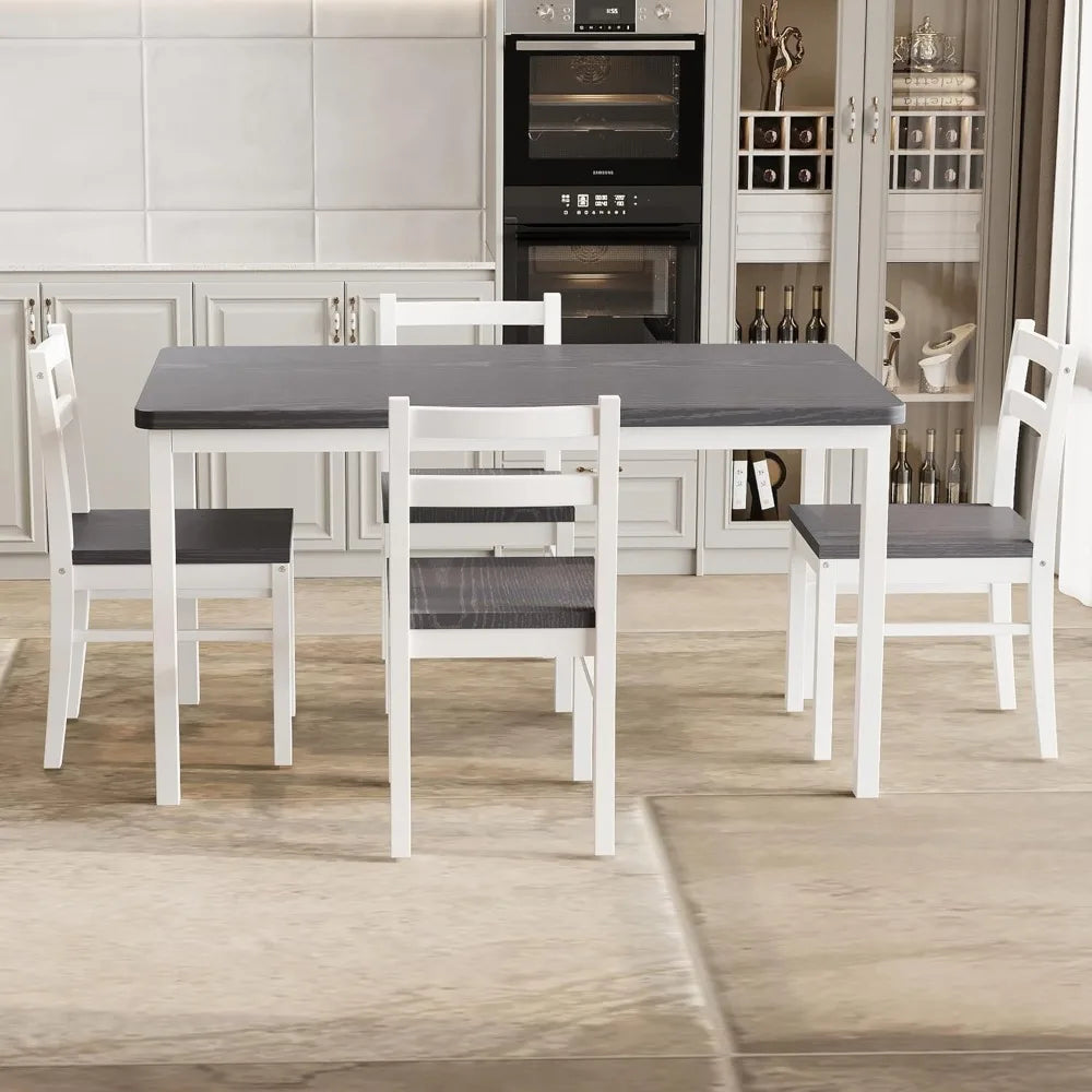 Solid Wood Dining Table Set for 4, Farmhouse Rectangular Table and 4 Chairs Set for Kitchen, Living Room, Breakfast Nook