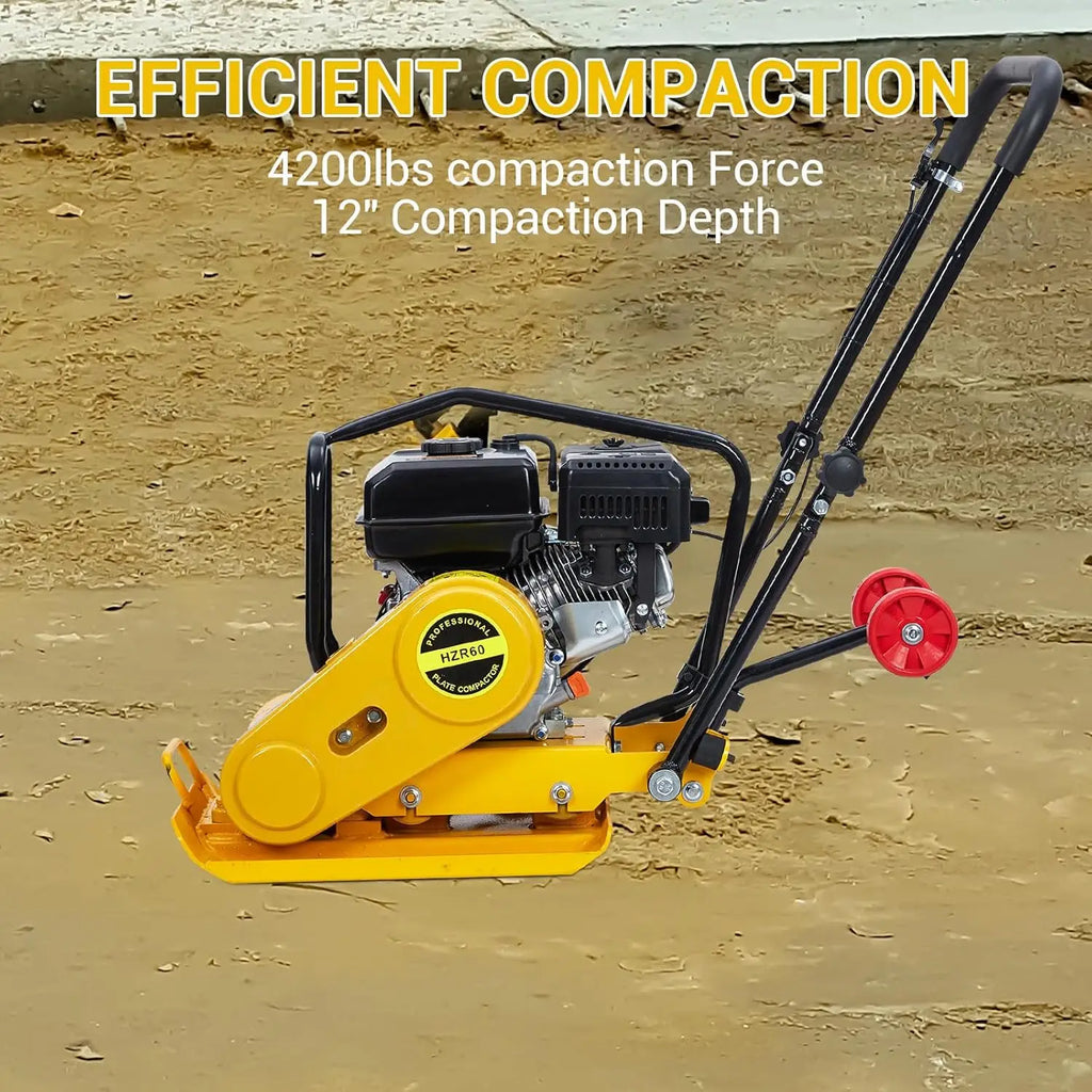 Plate Compactor 7HP 212cc Gas Engine 5,600 VPM 4200 lbs Force Vibratory Compaction Tamper for Walkways Patios Paver Landscaping
