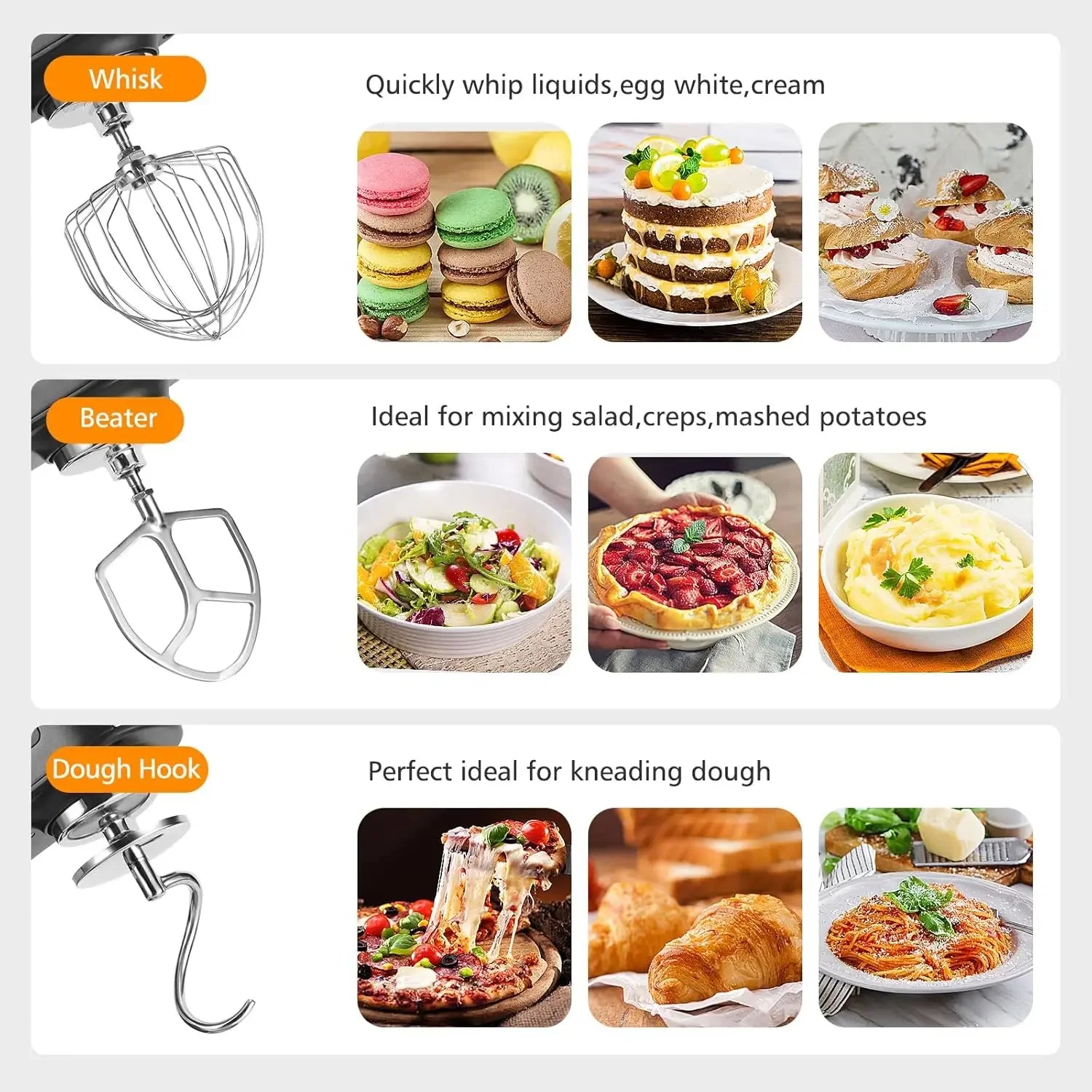 7.4QT Household Stand Mixer 800W with Aluminum Die Casting Mixers Kitchen Electric Stand Mixer Metal Dough Mixer